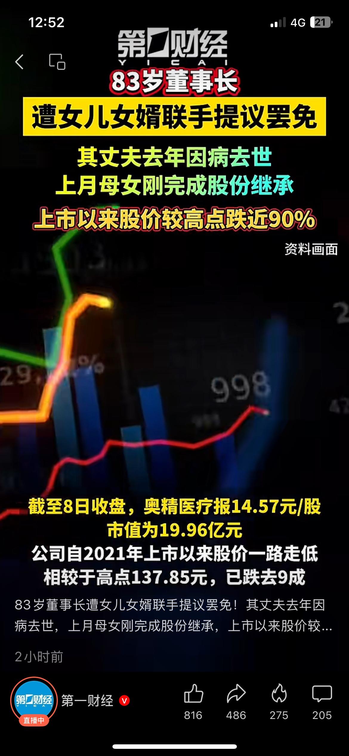 奥精医疗突发股权内讧，八旬董事长遭女儿女婿联名罢免
奥精医疗爆出家族股权纠纷，8