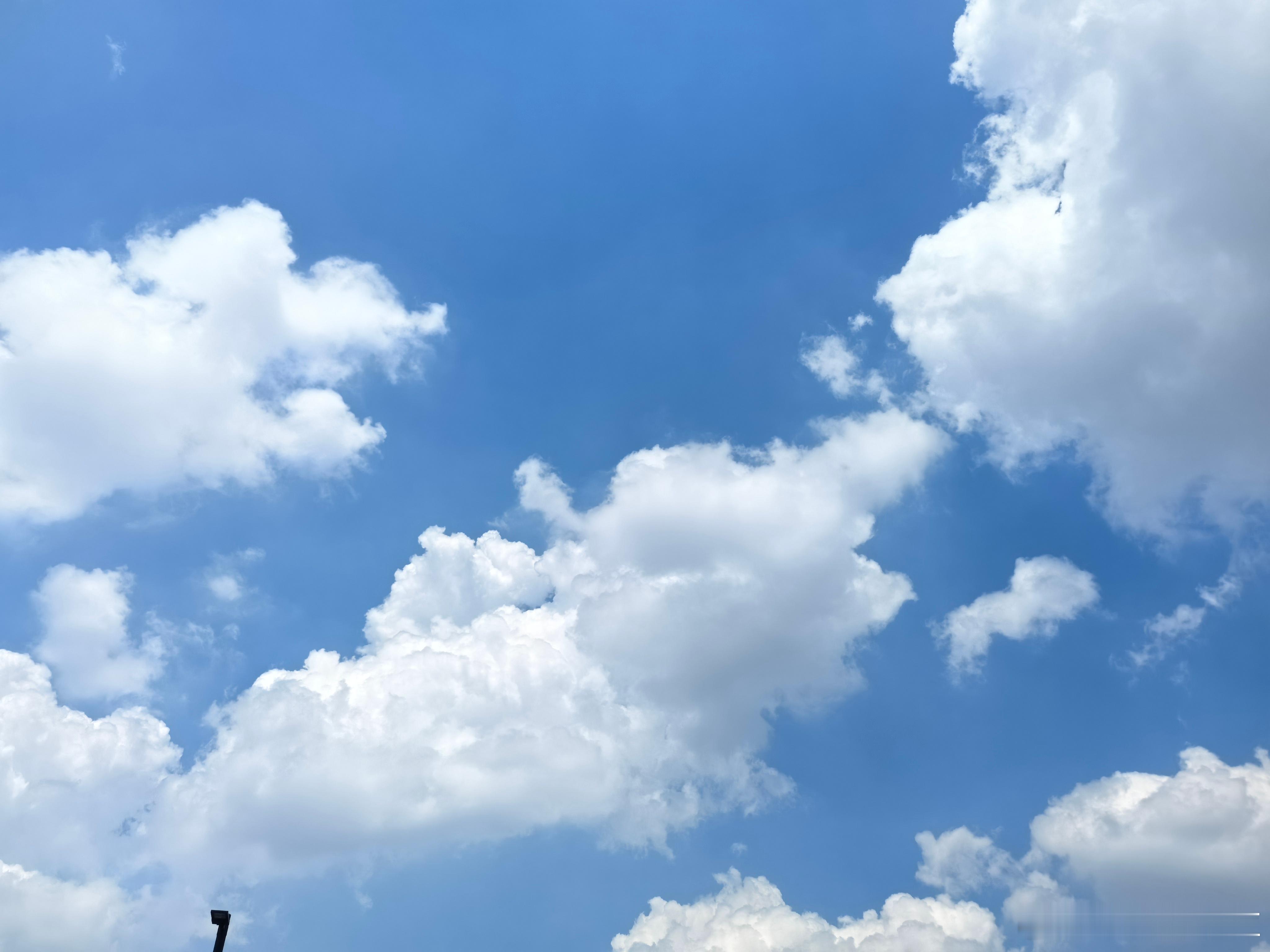 天空 蓝蓝的天空白云飘☁️，抬头就看见了一份美好。公园商场都逛完了，准备回家睡觉
