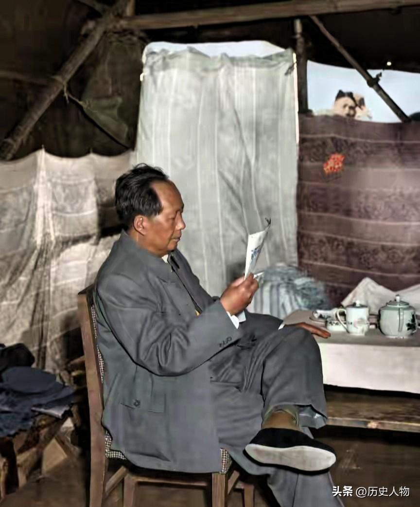 初见这张旧照，环境简陋清贫，毛主席仍坚持读书阅报、勤学不辍，这份终身学习的习惯，