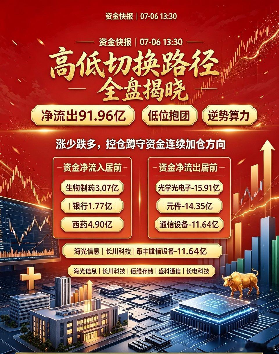 7月6日午后资金全景快报：存量资金高低切换路径彻底明朗，控仓蹲守低位资金抱团主线