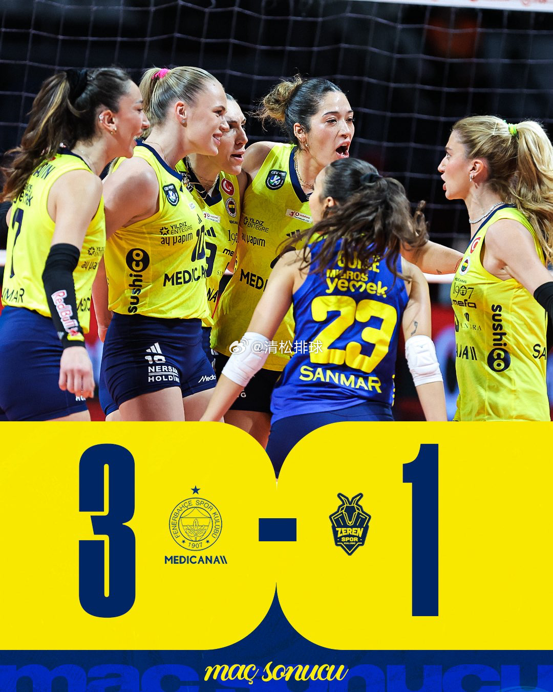 【技术统计】2025-2026土耳其女排超级联赛半决赛第二回合费内巴切3-1泽仁