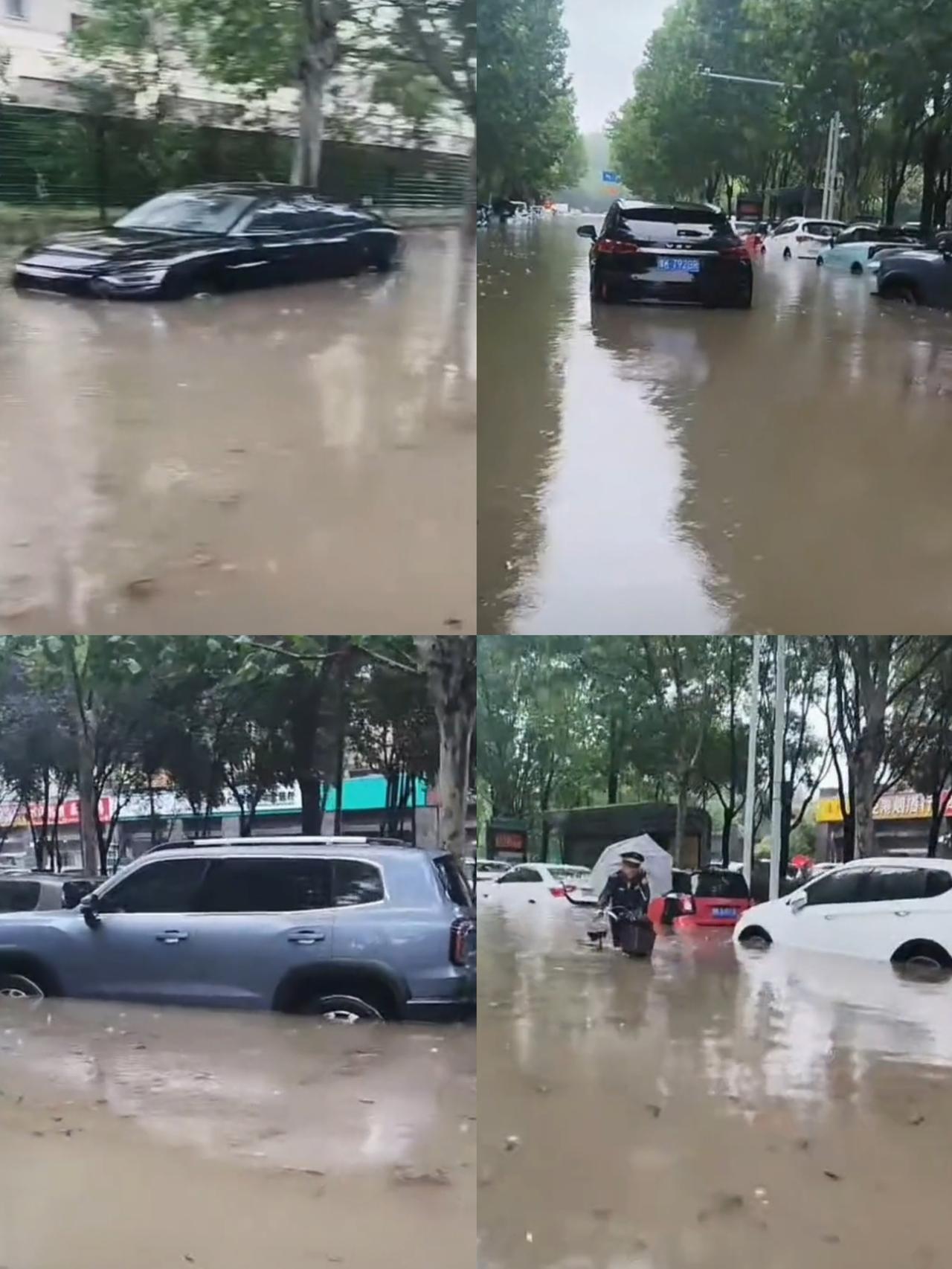 河南暴雨，多地水位上涨
看到街道好比洪水过境，我忍了，
看到众多汽车被泡水中，我