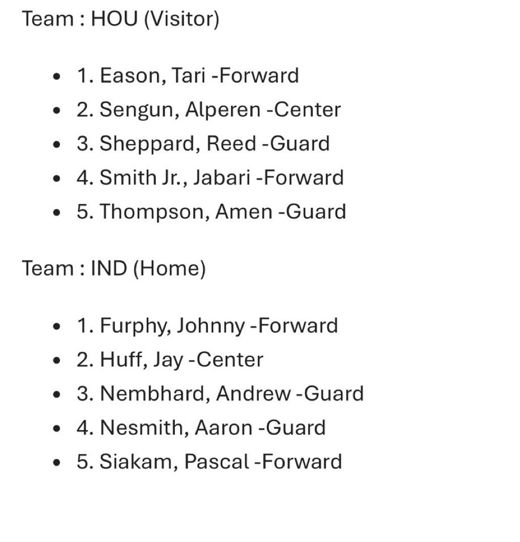 火箭vs步行者 首发：阿门、谢泼德、伊森、小贾、申京杜兰特左脚踝扭伤，预计缺席一