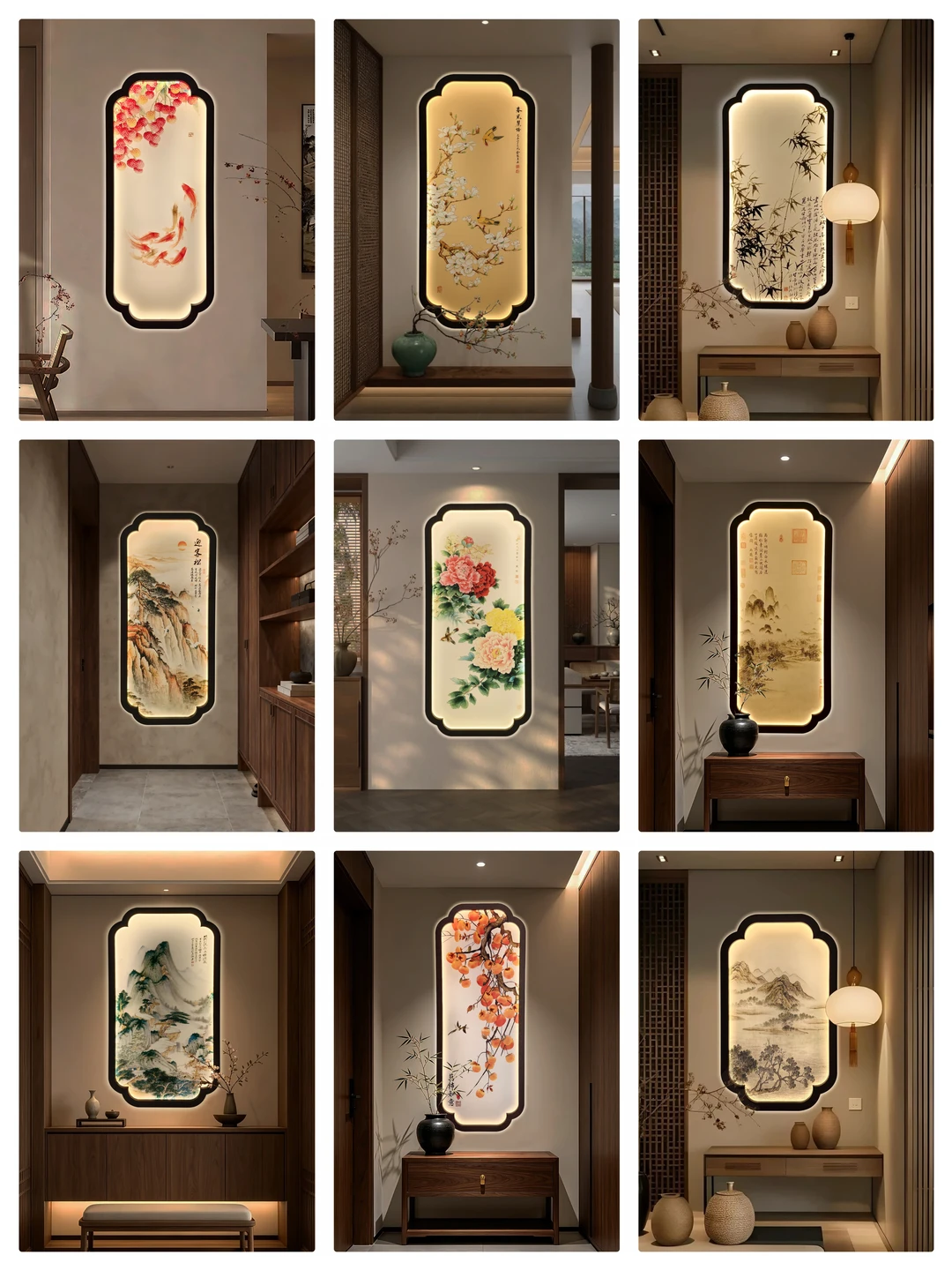 宋式美学|海棠角装饰灯屏玄关高级感挂画