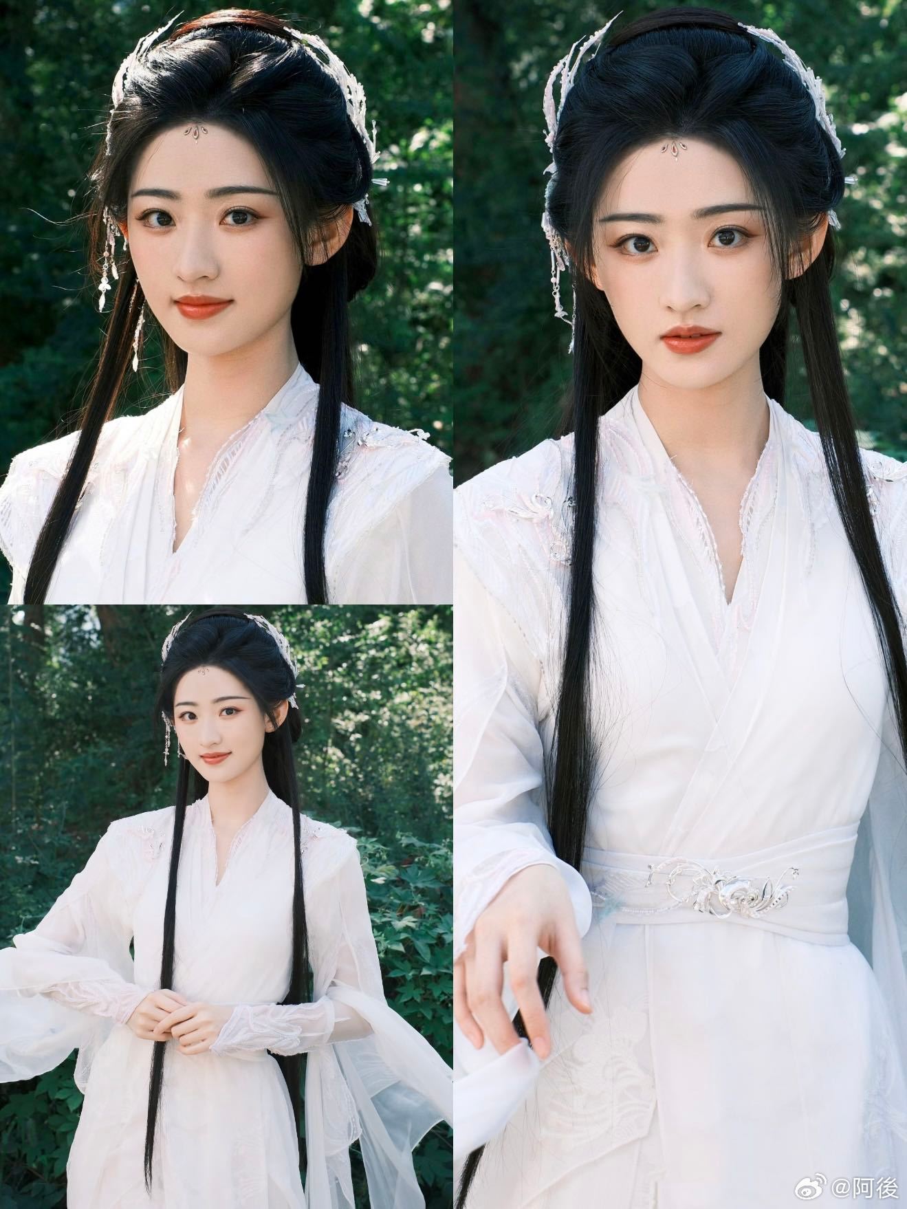 杨雨潼出场雨过天晴的宿命感一身素净的白衣衬得她像白月光一样，搭配雨过天晴的重逢场