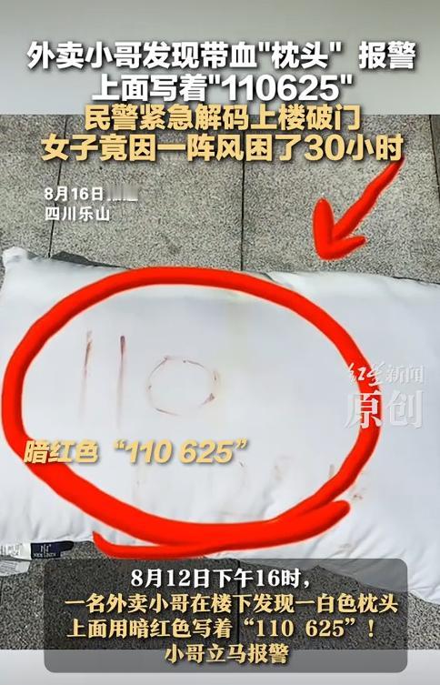 太机智了！四川乐山，一外卖小哥在小区送餐的时候发现地上有一个白枕头，本以为就是随