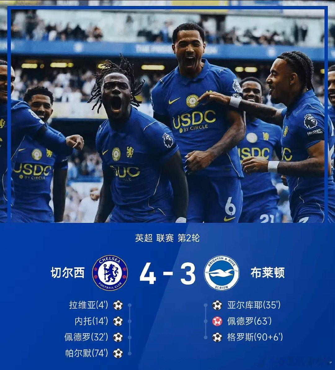 两连胜！切尔西 4-3终结对布莱顿四连败佩德罗传射大马丁4扑救8月30日26/2