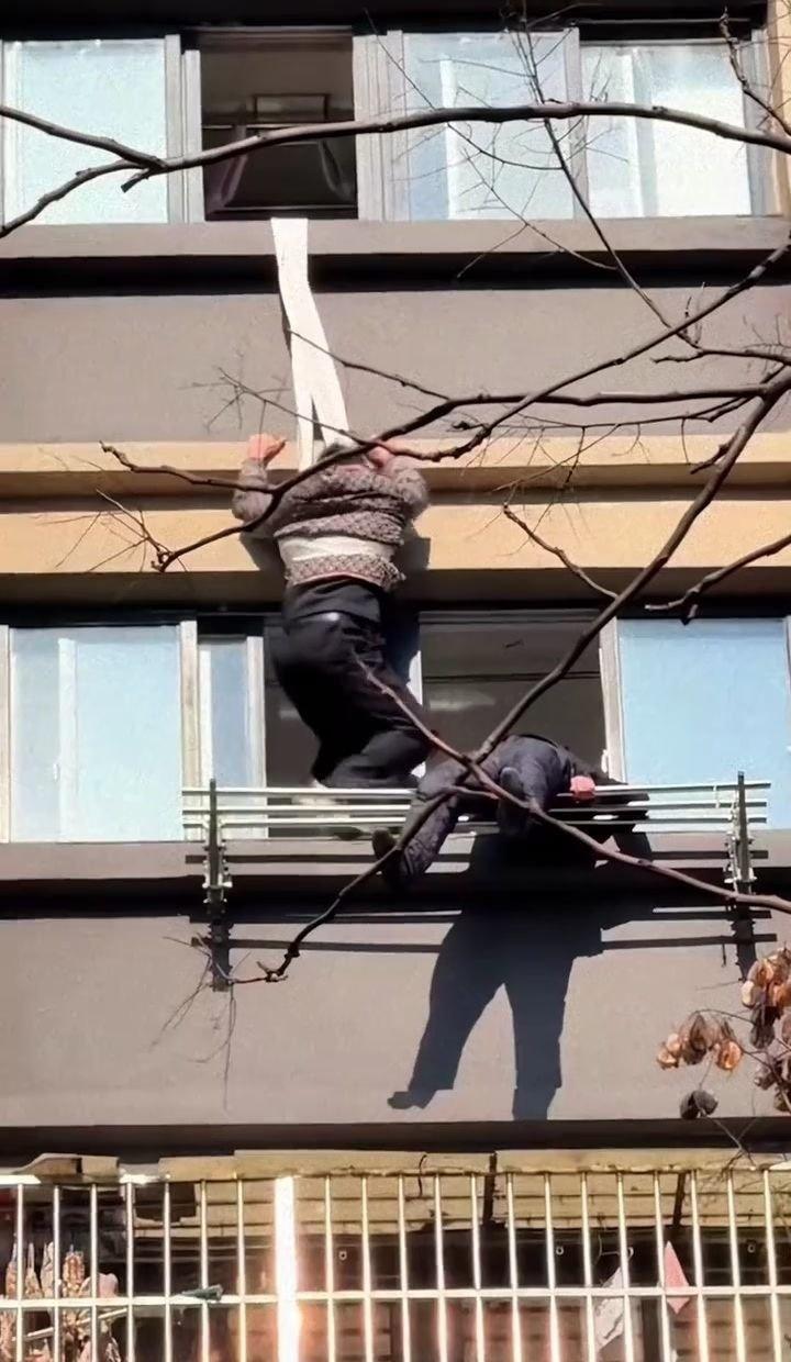 老人从15楼坠下卡在半空 退役军人张伟腰绑消防水带施救 点赞！>> 老人从15楼