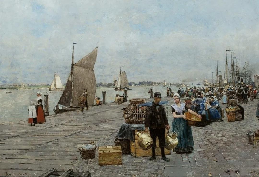 繁忙的码头，人来人往，船只穿梭，生活气息浓厚。