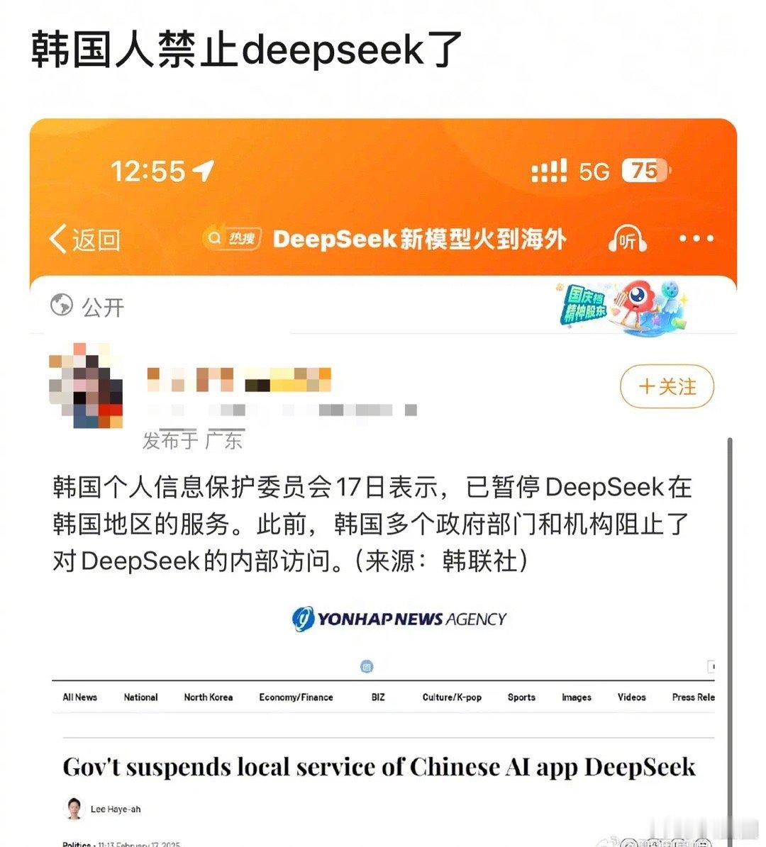 韩国人禁止deepseek了～[吃瓜] 