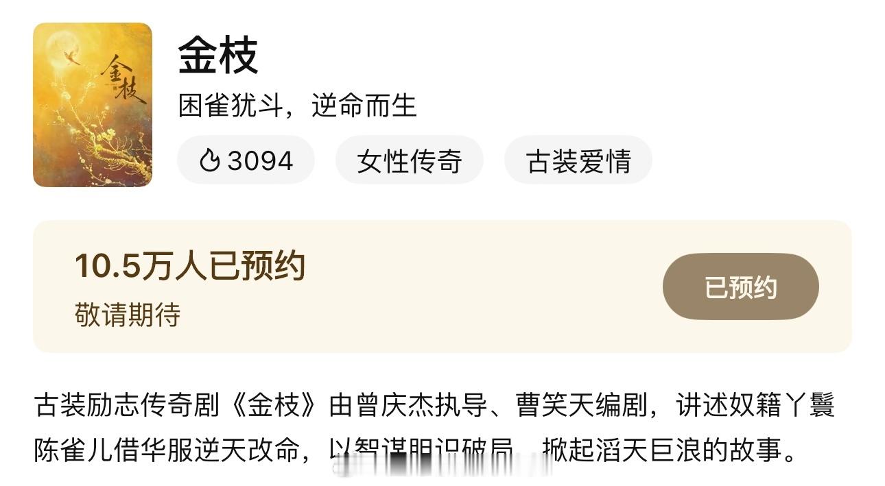 期待李一桐《金枝》腾讯简介已说明一切女性传奇，站内简介也是围绕陈雀儿一人展开李一
