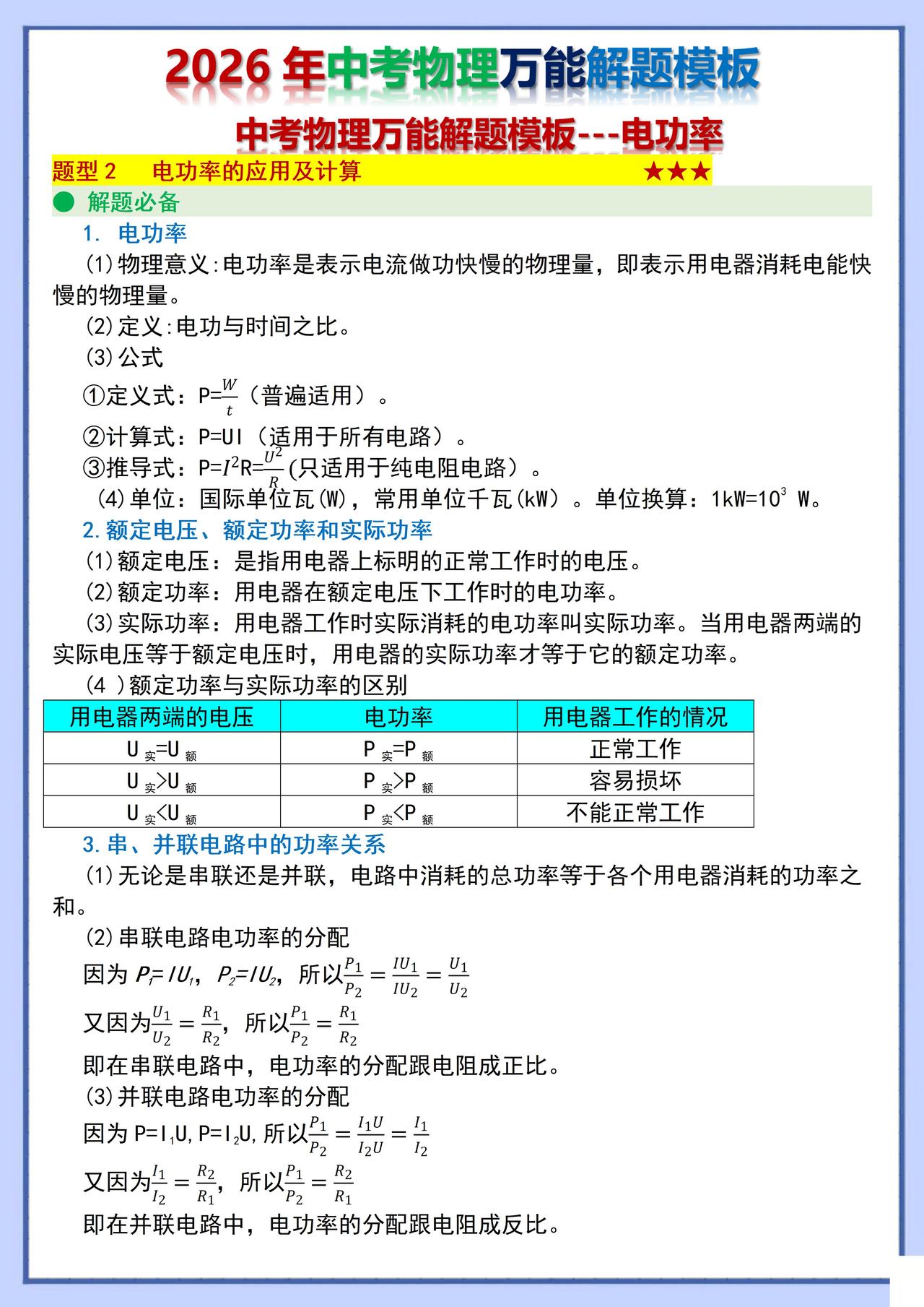 2026年中考物理解题模板｜题型通法直接套！