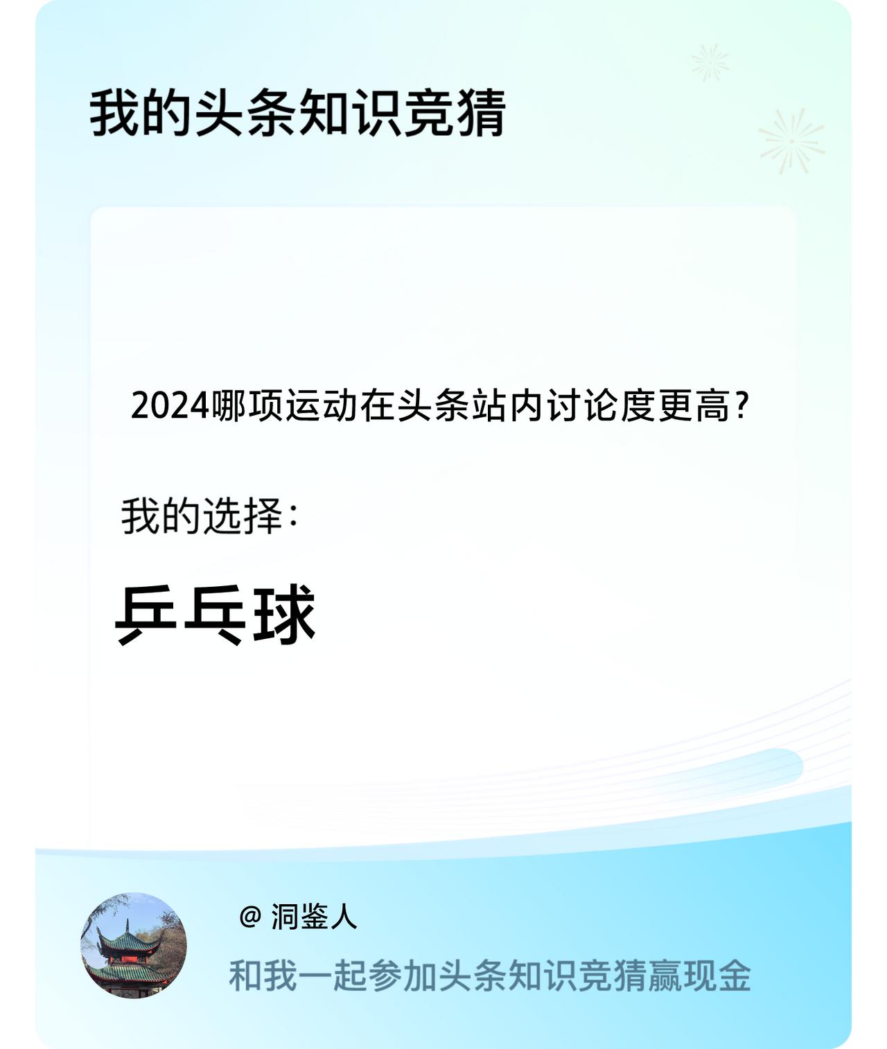 2024哪项运动在头条站内讨论度更高？我选择:乒乓球戳这里👉🏻快来跟我一起参