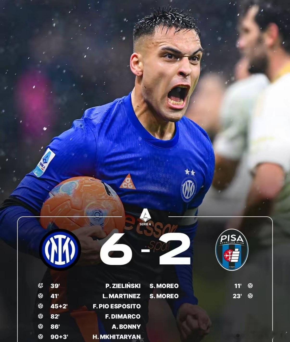 索默惊天失误+太子独造三球，国际米兰超级大逆转！意甲第22轮国际米兰主场对阵排名