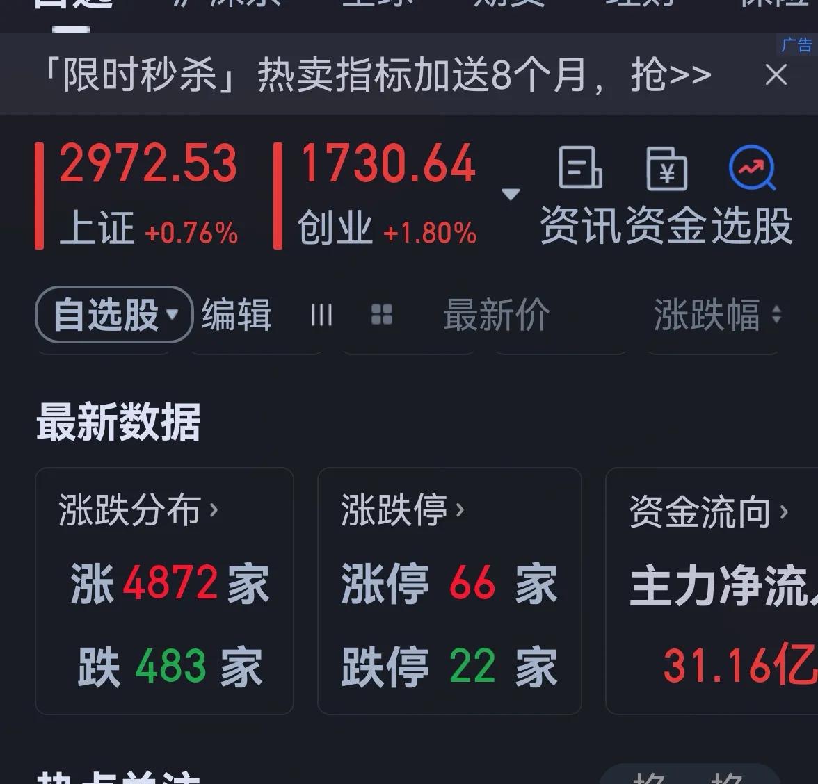老手说股：（2）
大盘今天终于探底回升，后市应该会反抽3000点。
账户①，持白