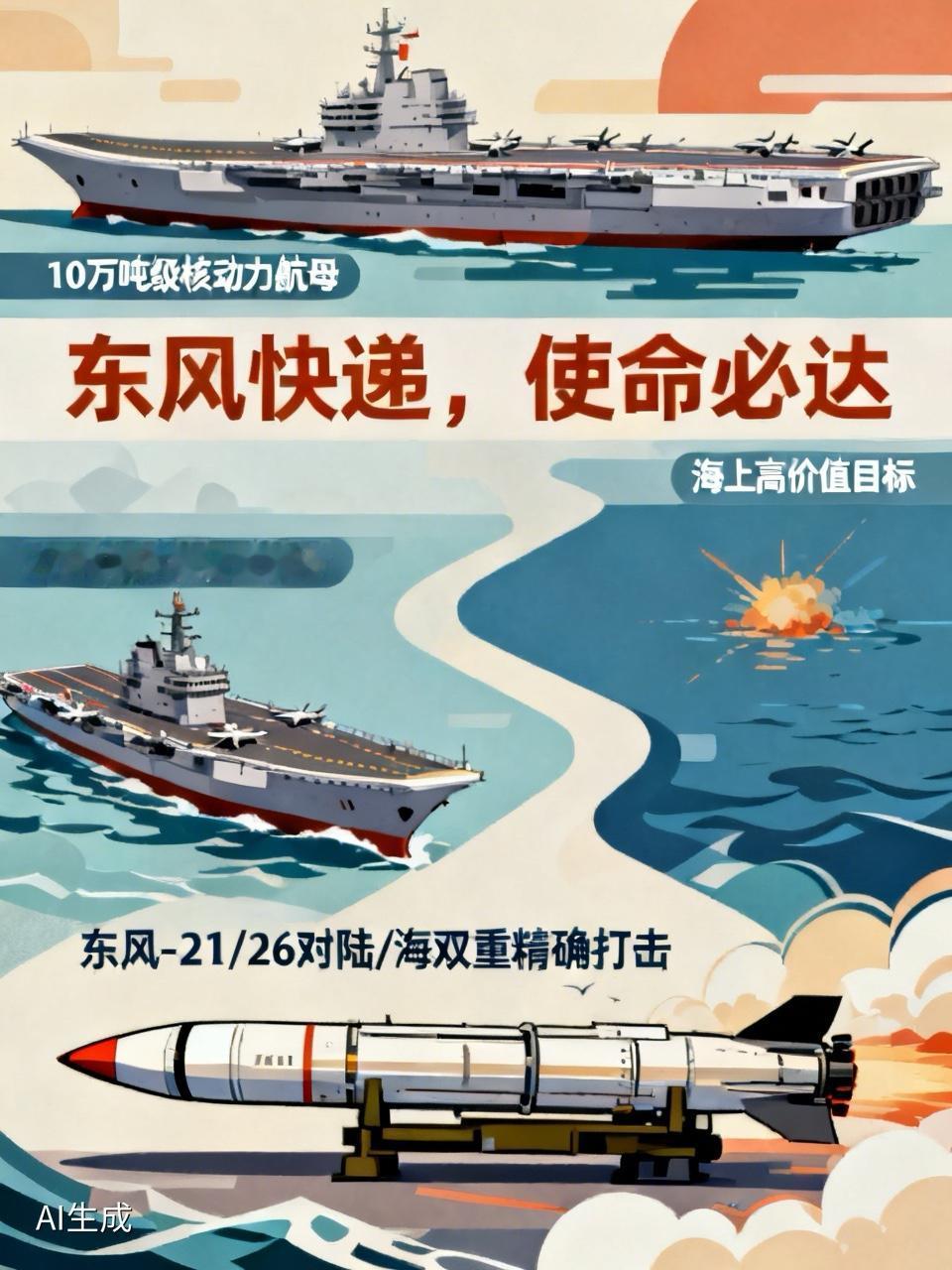 “从10万吨级核动力航母，到2万吨级改装轻型航母，所有海上高价值目标，全在东风快