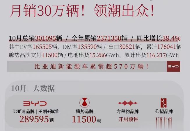普天同庆，比亚迪10月销量终破30万！

今天我管你什么增长乏力也好，颓势尽显也
