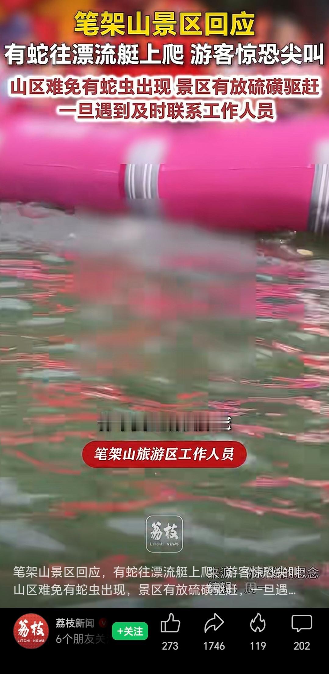 漂流有蛇？清远笔架山再上热点！前几天因为水上教练死亡，如今又有媒体爆出有蛇往漂流