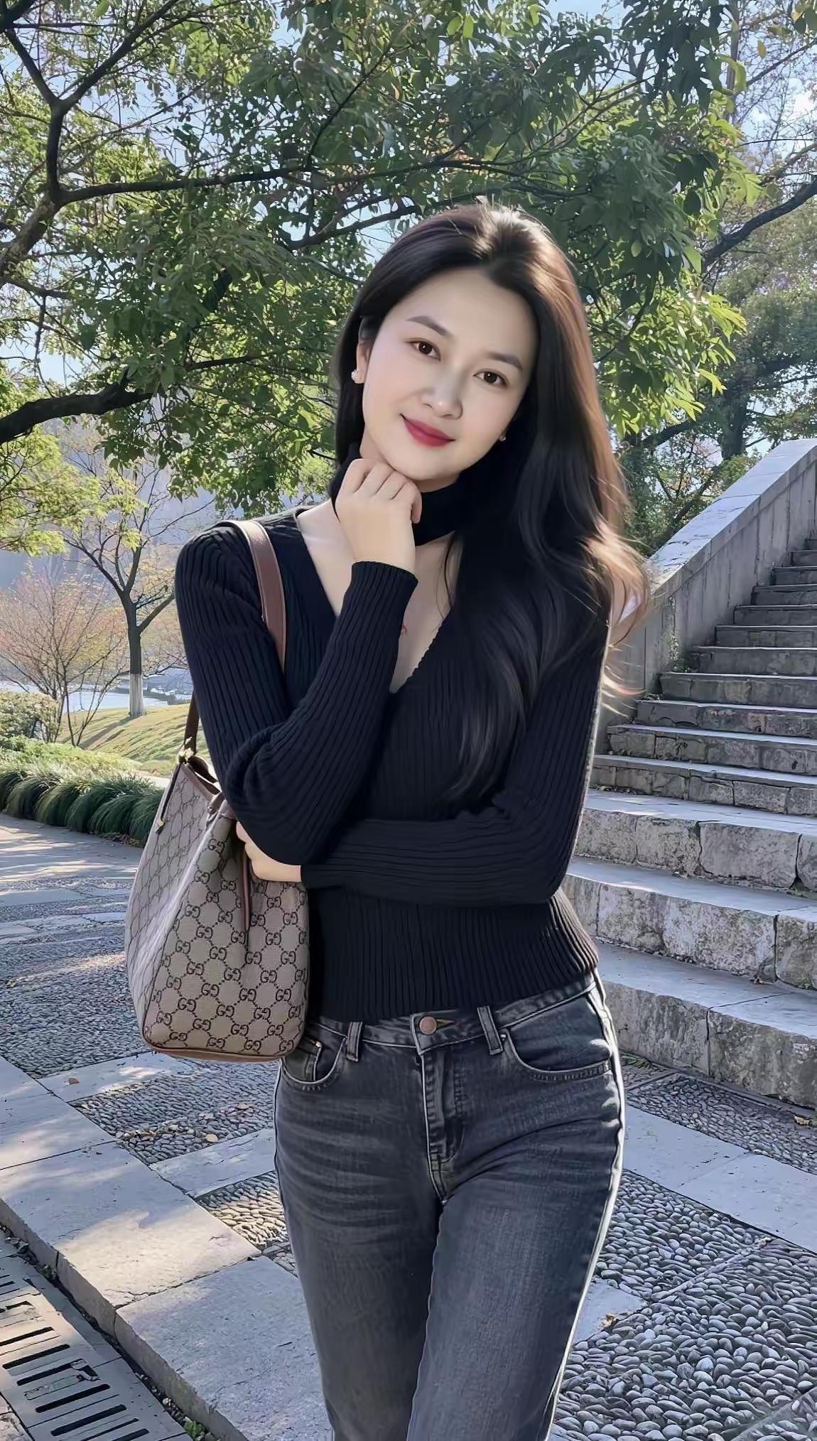 秋日穿搭指南：黑色毛衣+牛仔裤，搭配经典手袋，简约时尚！