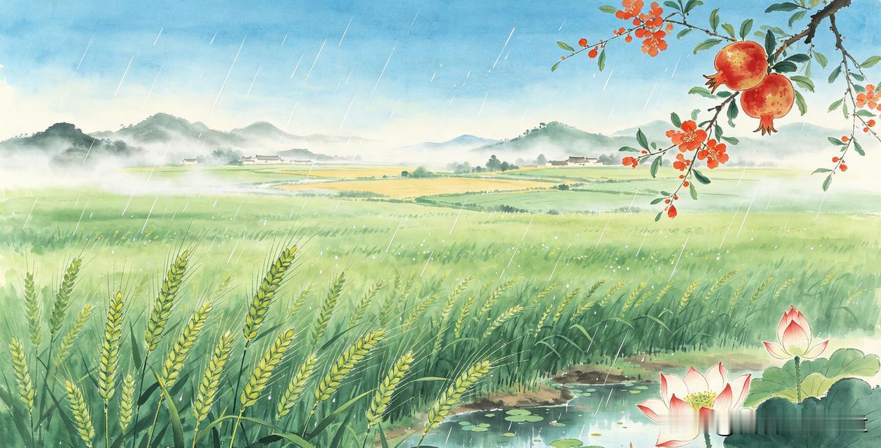 七言·小满
 
南风送暖入晴川，麦穗初盈绿满田。
细雨轻滋千亩秀，晴光漫染一川烟