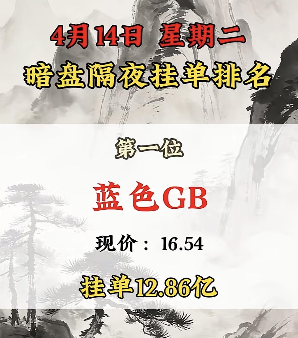 4月14日周二暗盘隔夜挂单排行榜揭晓

4月14日暗盘隔夜挂的华工科技排名第八，