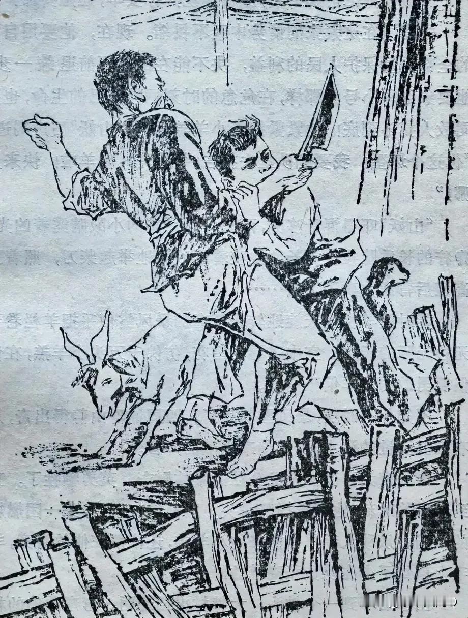 羊圈里的战斗，小英雄抓特务，精美的插图！以前特务最多出现的场所就是猪圈，羊圈，牛