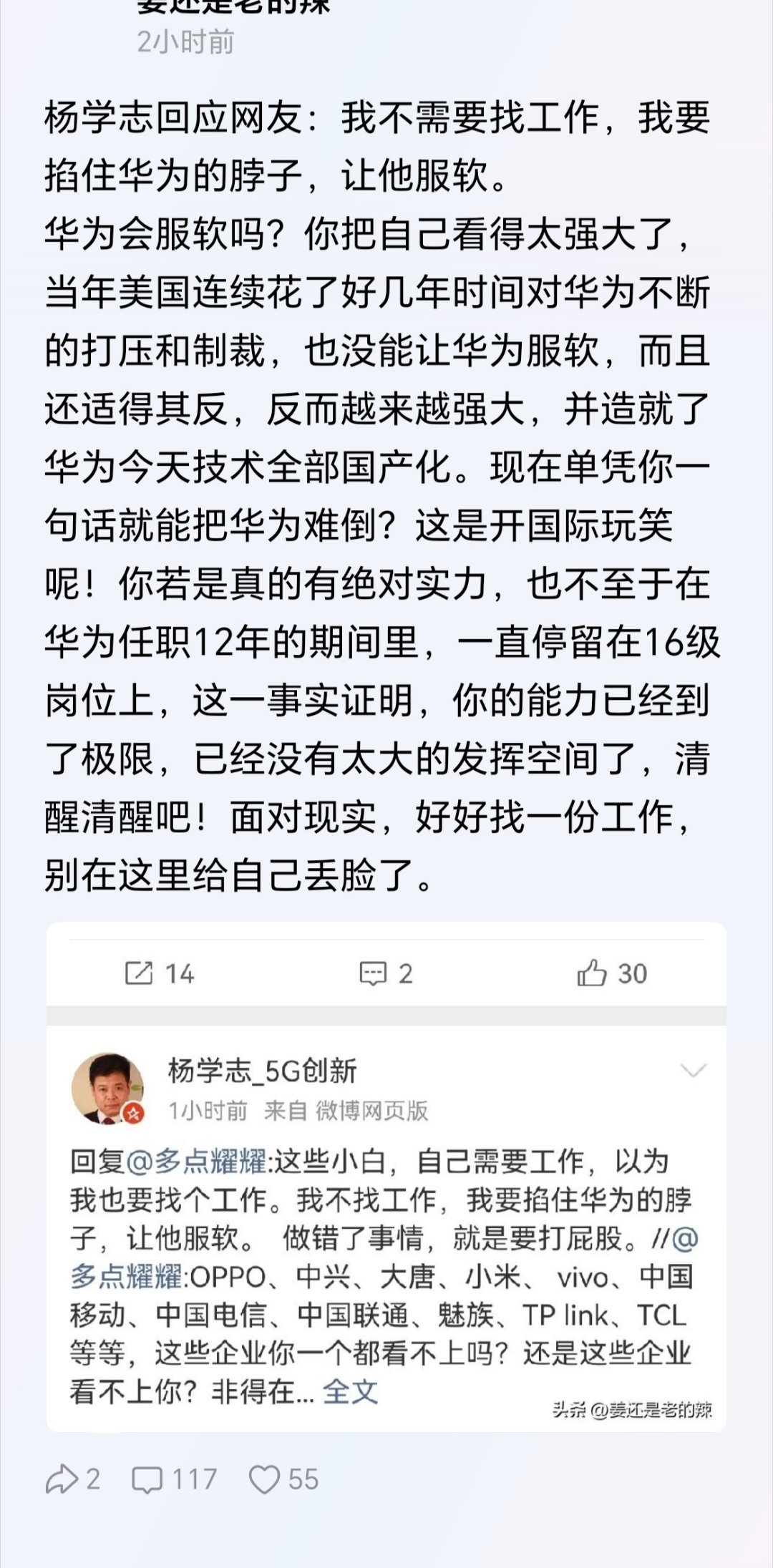 最终结局以杨某志被各大平台封杀收场，跟“首席经济学家”宋某辉一样一样的。华为哪怕