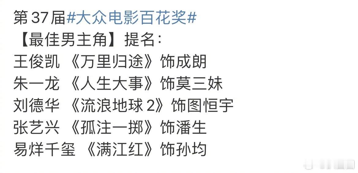 百花奖提名，王俊凯、易烊千玺都提名了百花最佳男主角，看了谁的电影～ ​​​