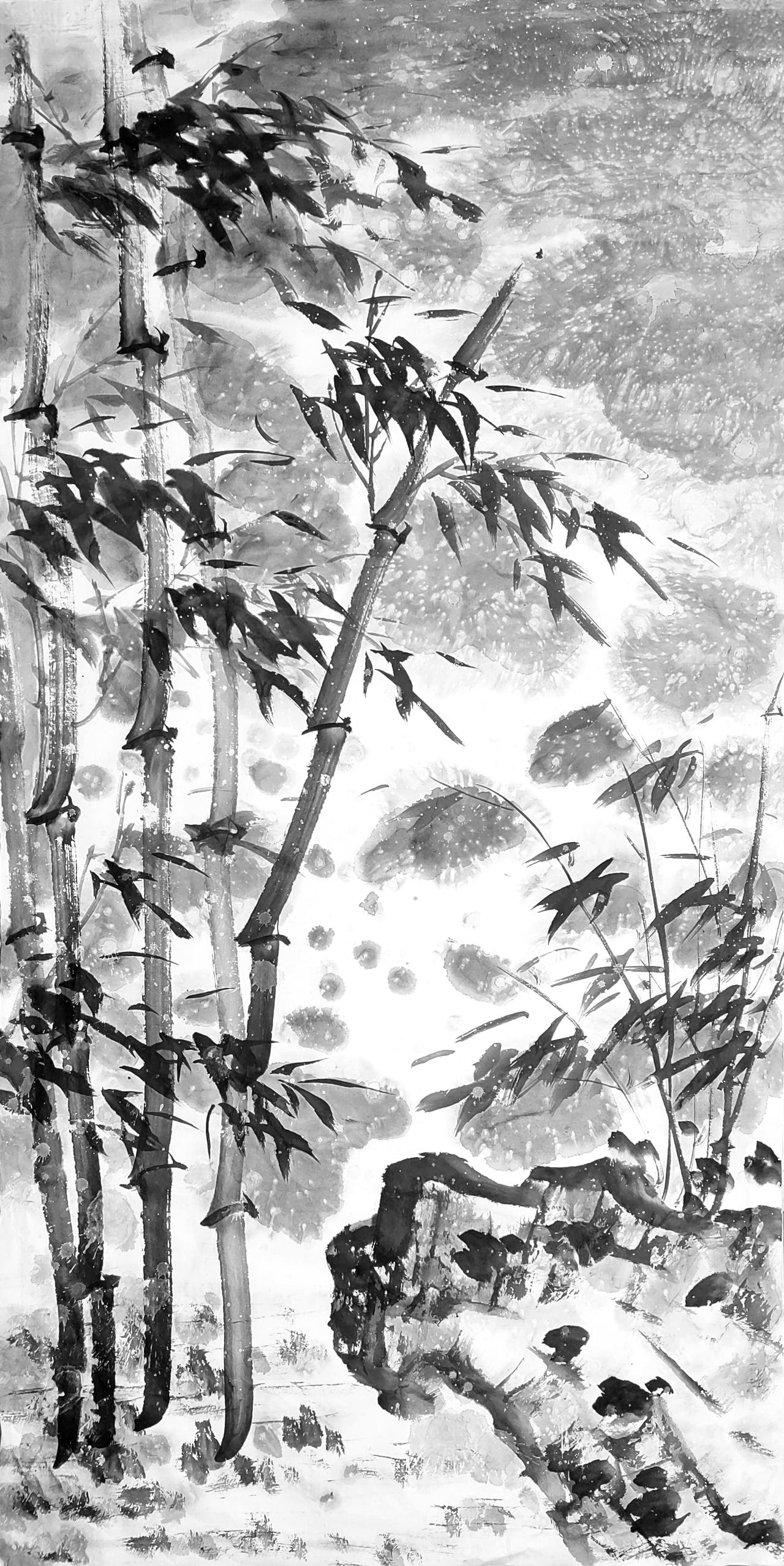 竹画欣赏沈子琪《雪竹》作品欣赏