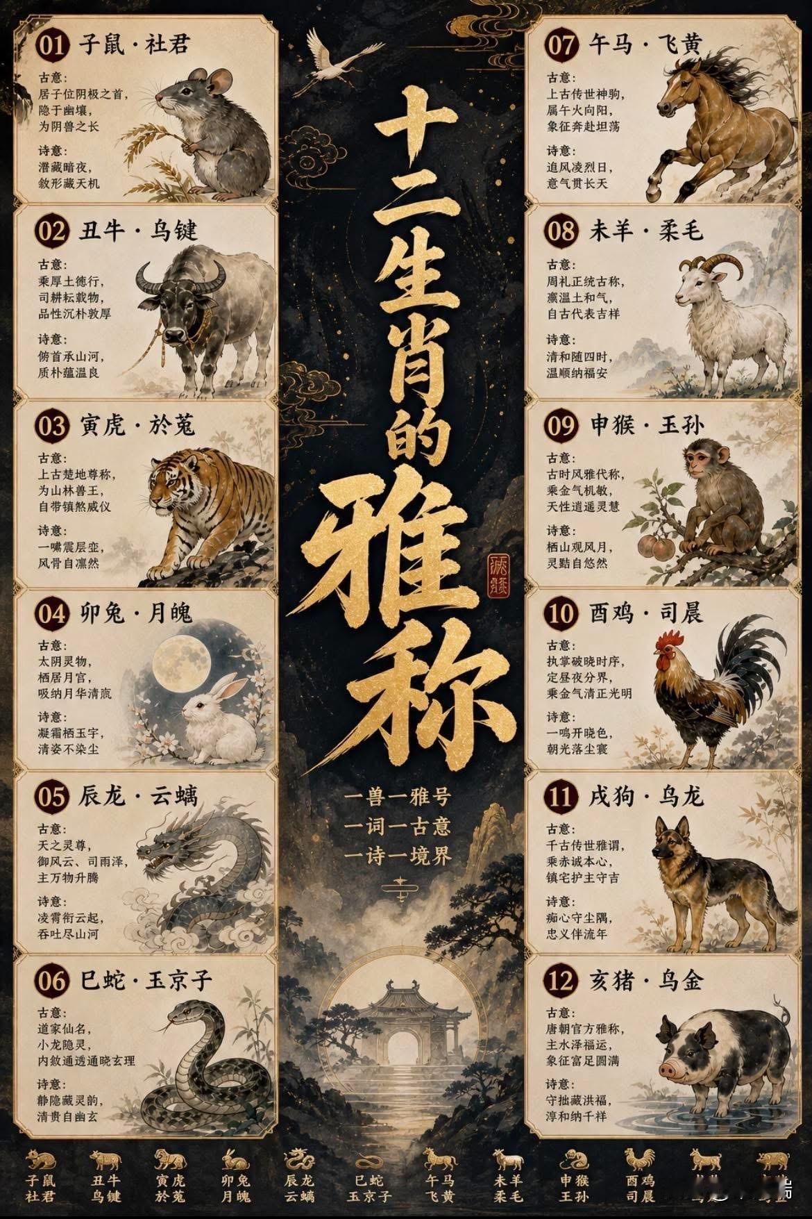 谁懂啊！十二生肖的雅称有多美
你以为生肖只是“鼠牛虎兔”？
其实老祖宗早就给它们