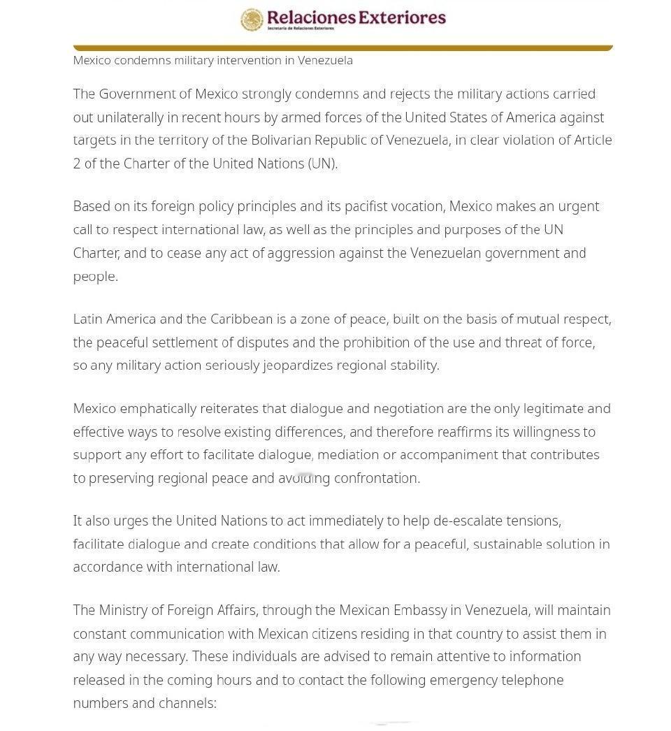 墨西哥谴责美国对委内瑞拉的袭击 ​​​