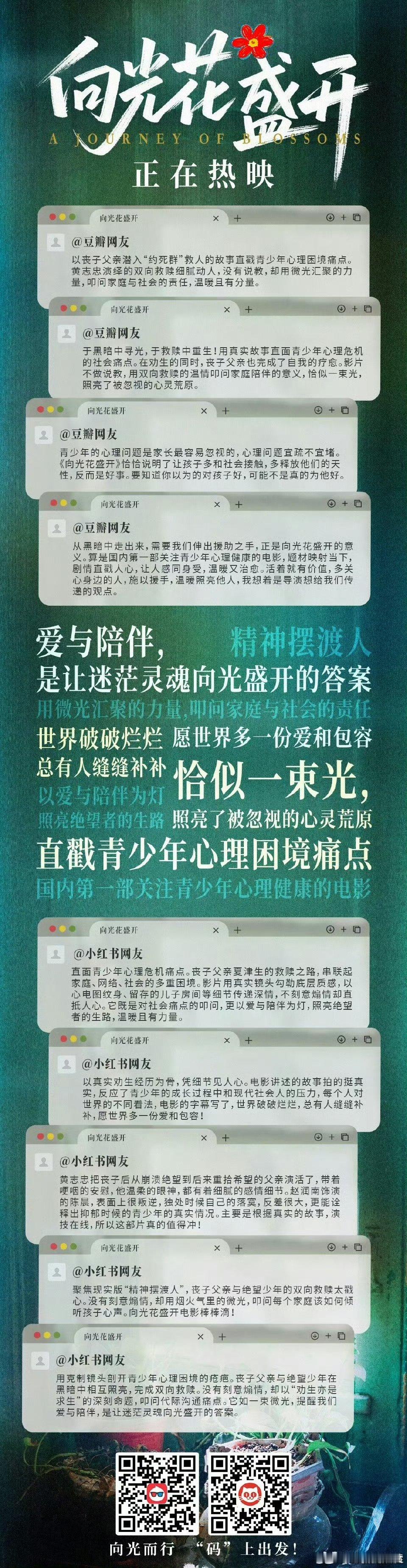 向光花盛开上宣实力这一块 没有流量加持，全靠故事赢口碑。丧子父亲的自我和解，抑郁