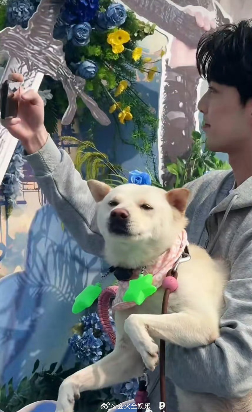 吴磊抱狗狗跟粉丝合拍 小北演我上班哈哈哈哈吴磊开机现场被粉丝喊害羞了 ​​​