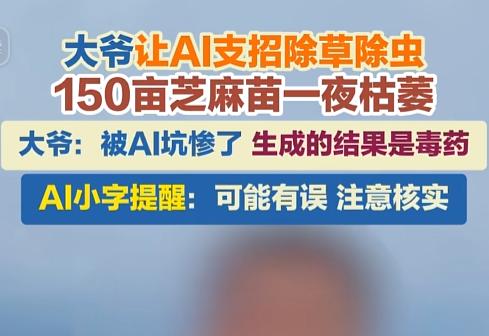 “AI真坑人！”七月份安徽一老大爷让AI给芝麻地除虫，AI直接开药：除草剂。15