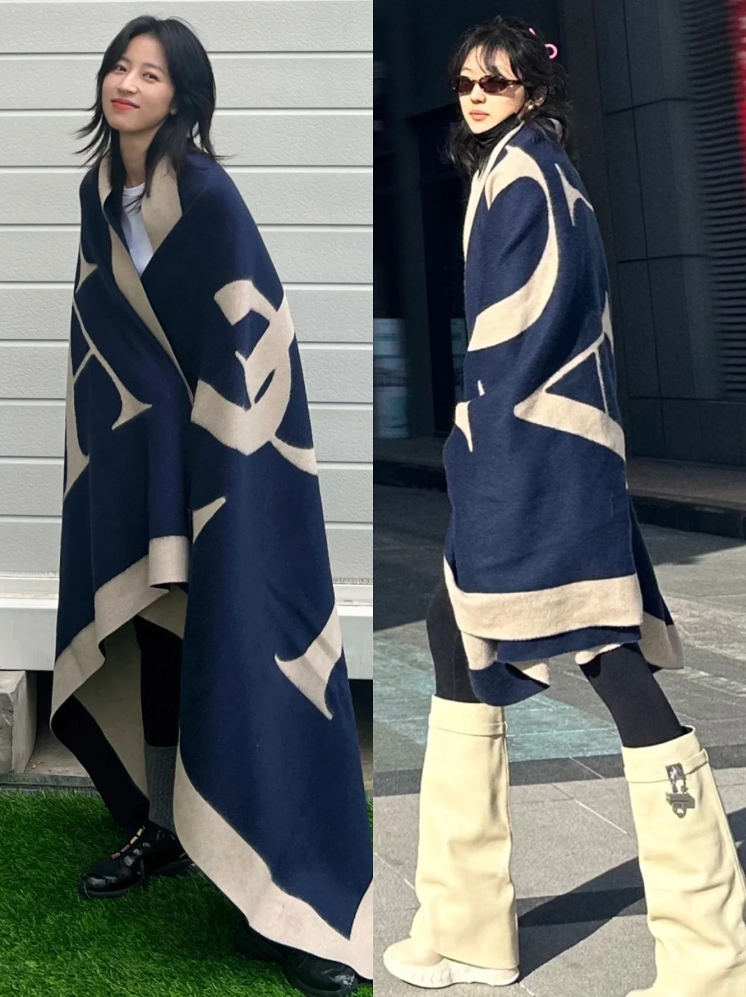穿着毯子出街🧣周雨彤孙千时髦穿搭梦幻联动