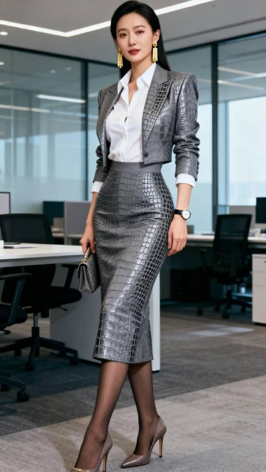 职业皮套装裙：短西装+半身长裙。职业套装裙 美女壁纸
