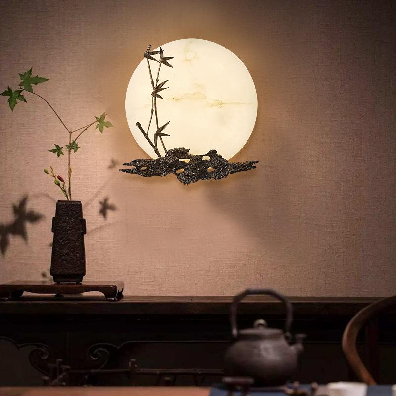 新中式全铜云石壁灯客厅茶室玄关户外庭院背景墙设计师创意艺术灯