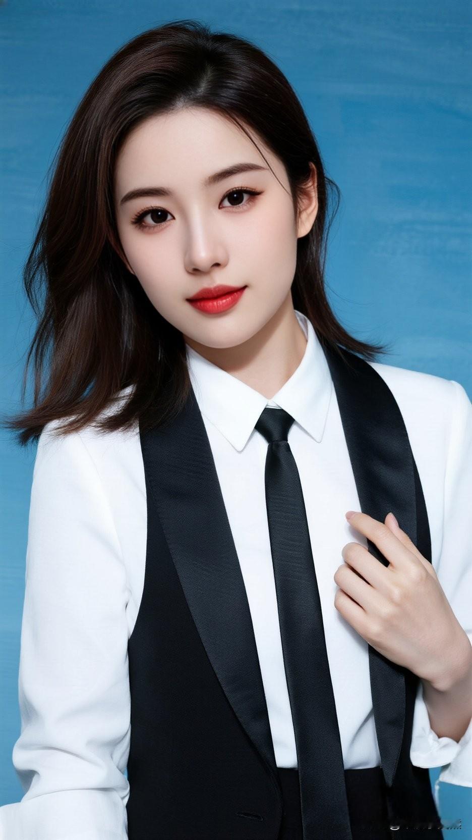 优雅绝伦的气质，绝佳的容颜，搭配利落的短发和自信红唇，尽显都市女郎的时尚魅力！黑