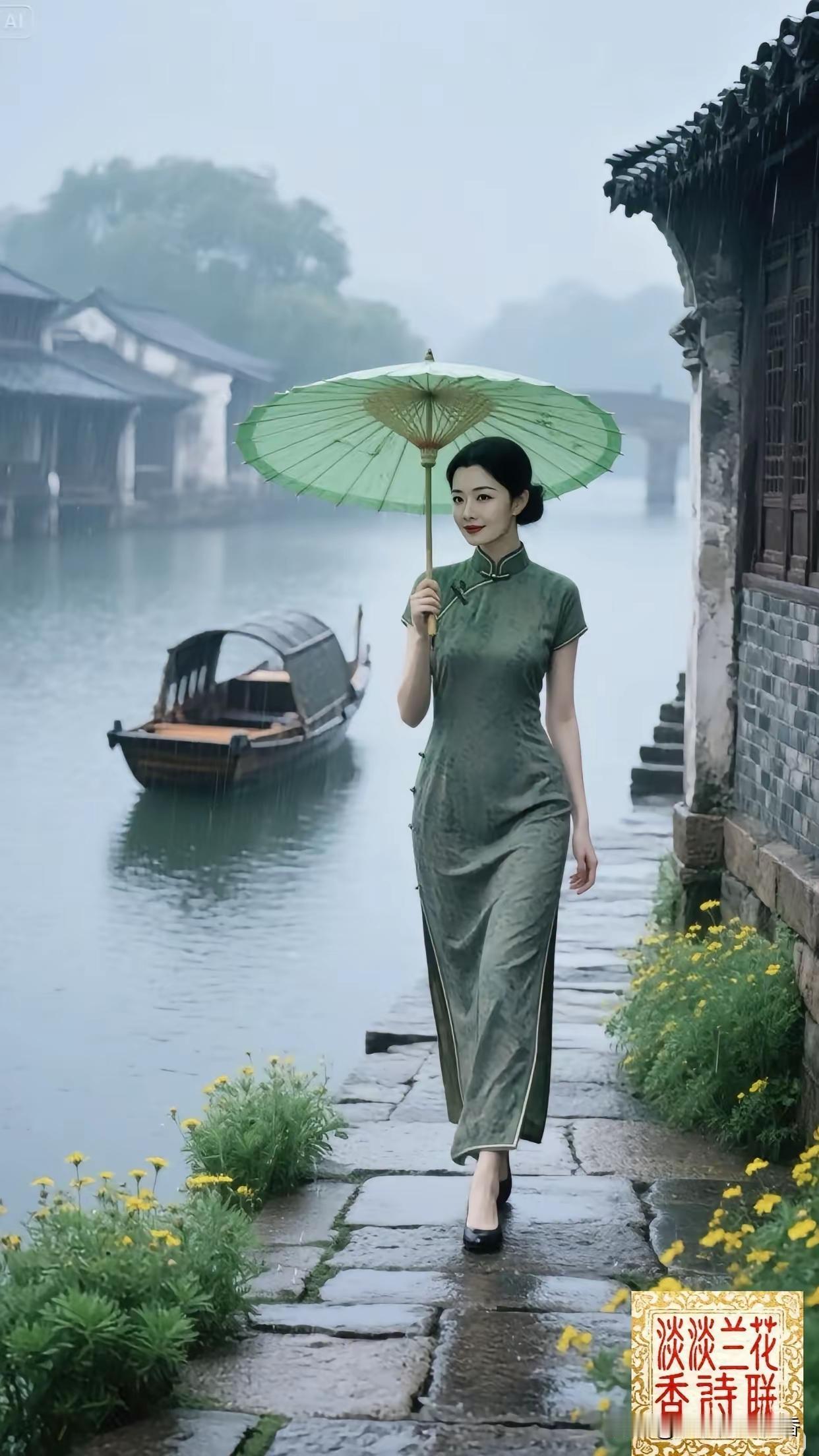 雨中漫步，撑伞漫步在江南水乡，感受诗意生活。