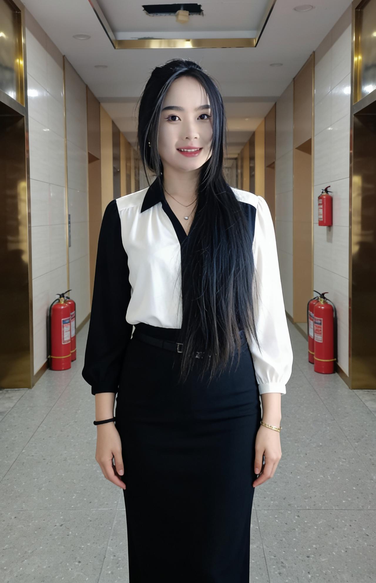 锦丝裁成衣袂新，亭亭立影自精神。
明眸浅笑含温雅，不借铅华也动人。