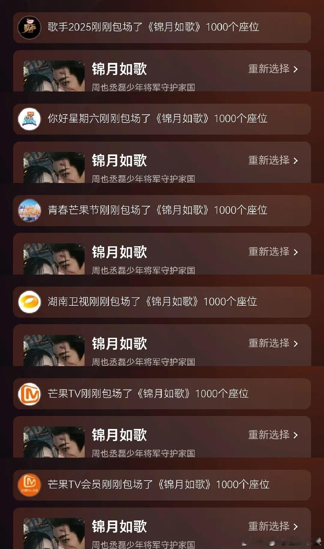 🥭给周也丞磊张康乐锦月如歌包场 6000 座，他超爱[挤眼][挤眼] ​​​