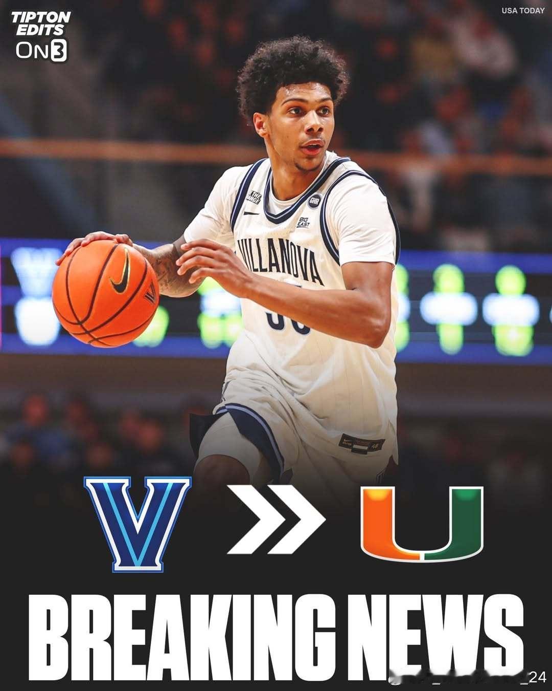 维拉诺瓦大学后卫阿卡登·刘易斯(Acaden Lewis)转学加盟迈阿密大学这位