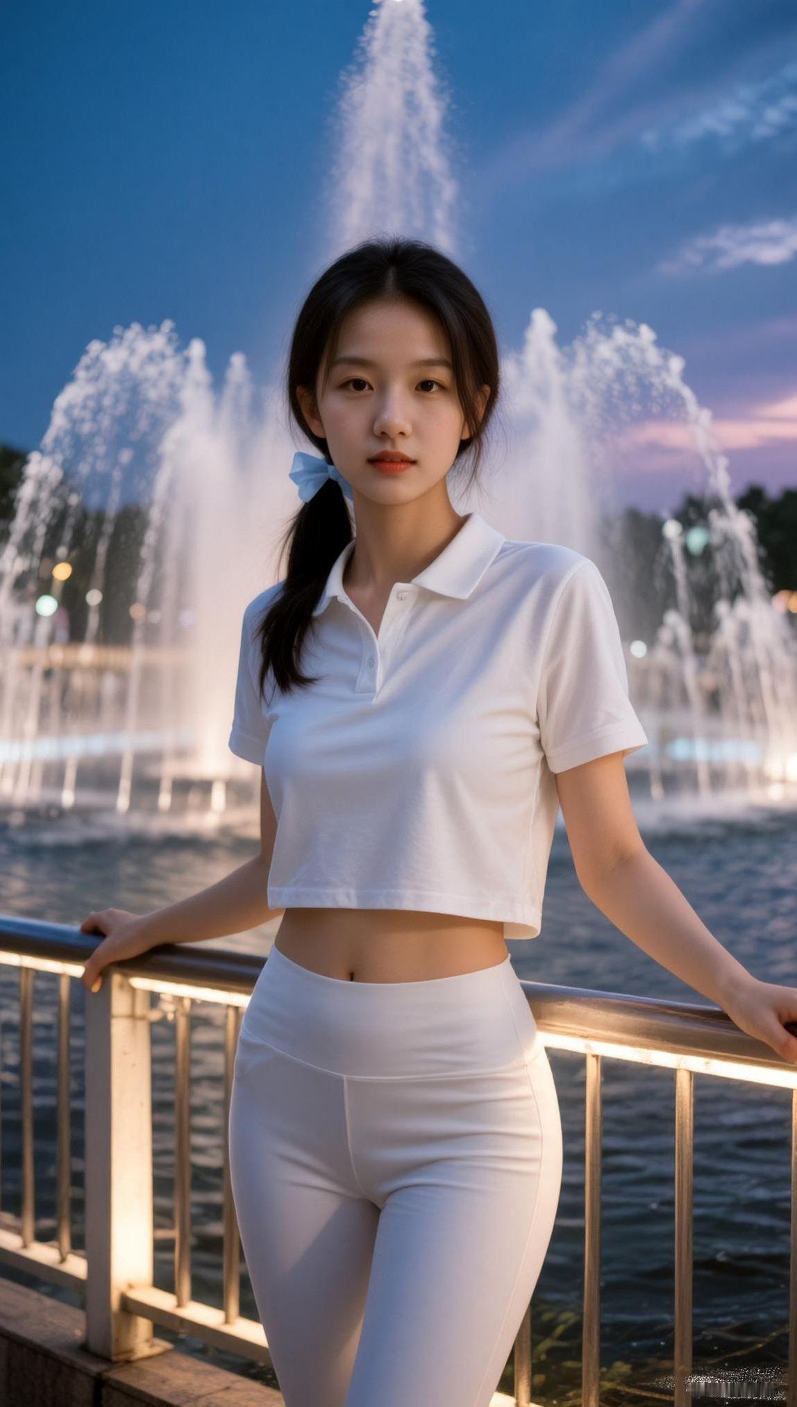 喷泉前随拍  抖音ai创作