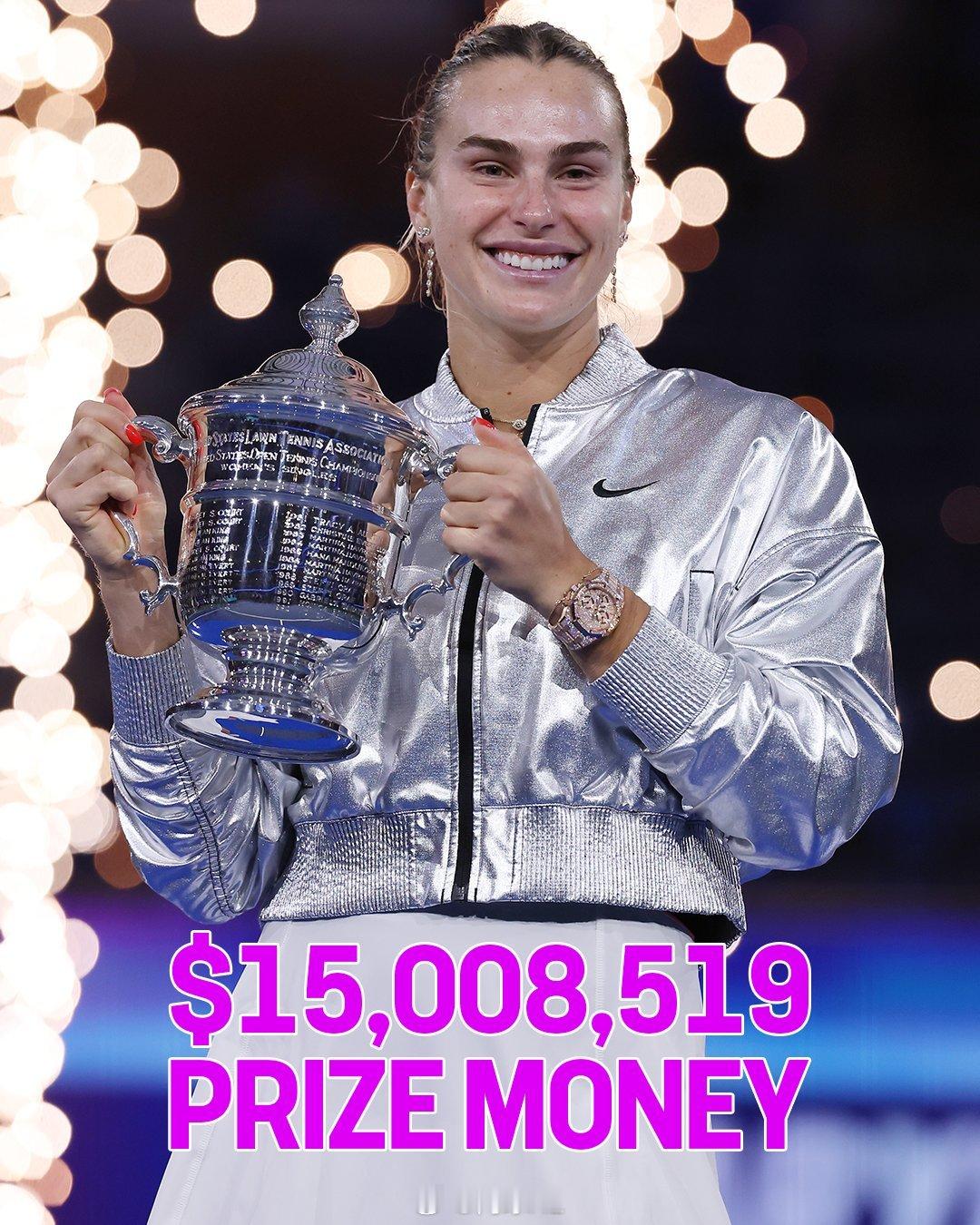 萨巴伦卡以1500万美元的单赛季奖金超过小威，成为单赛季奖金最高的女子球员💰小