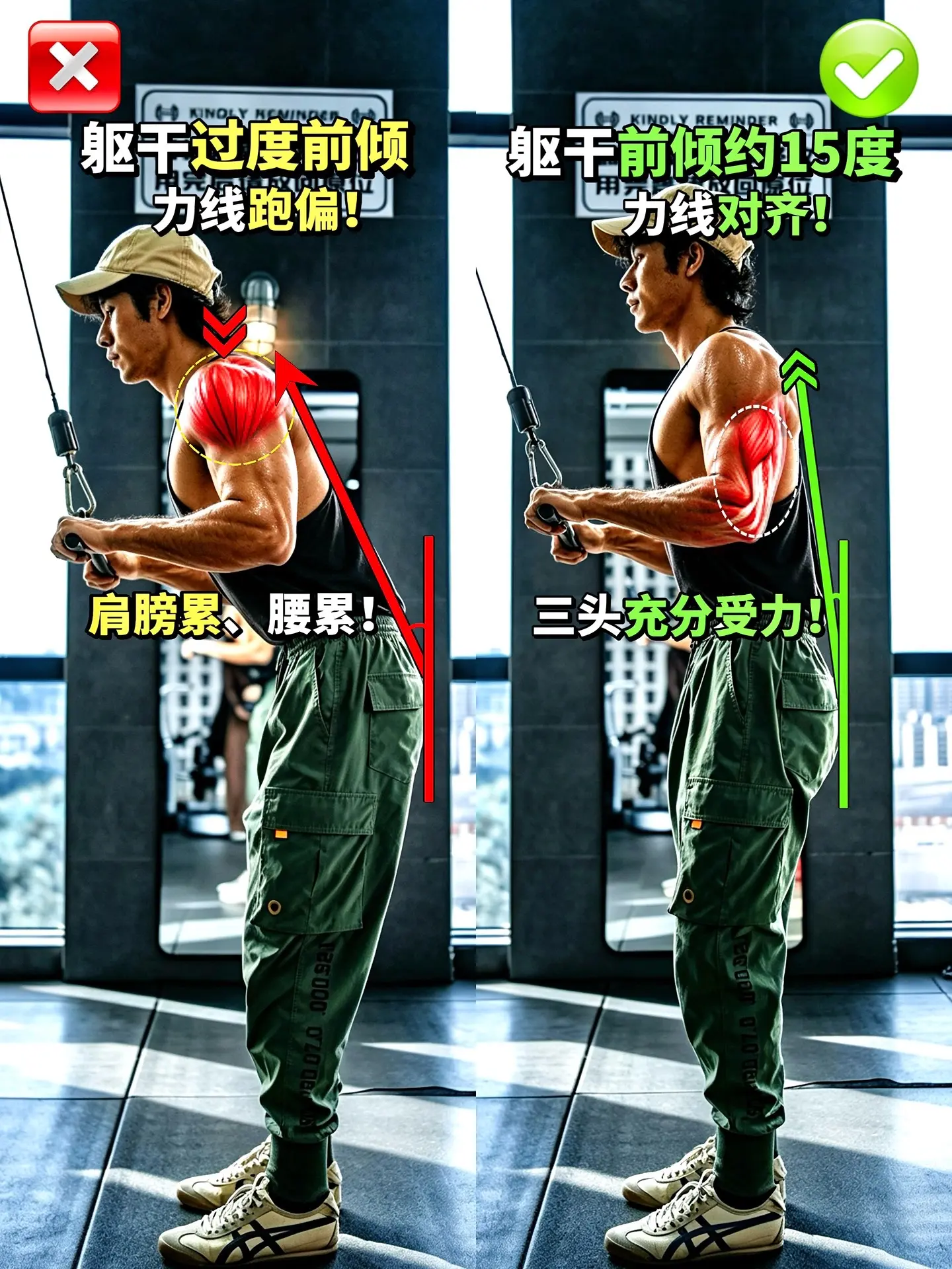 龙门架直杠下压千万不要这么做了!龙门架T杠下压是锻炼肱三头肌的黄金动作...