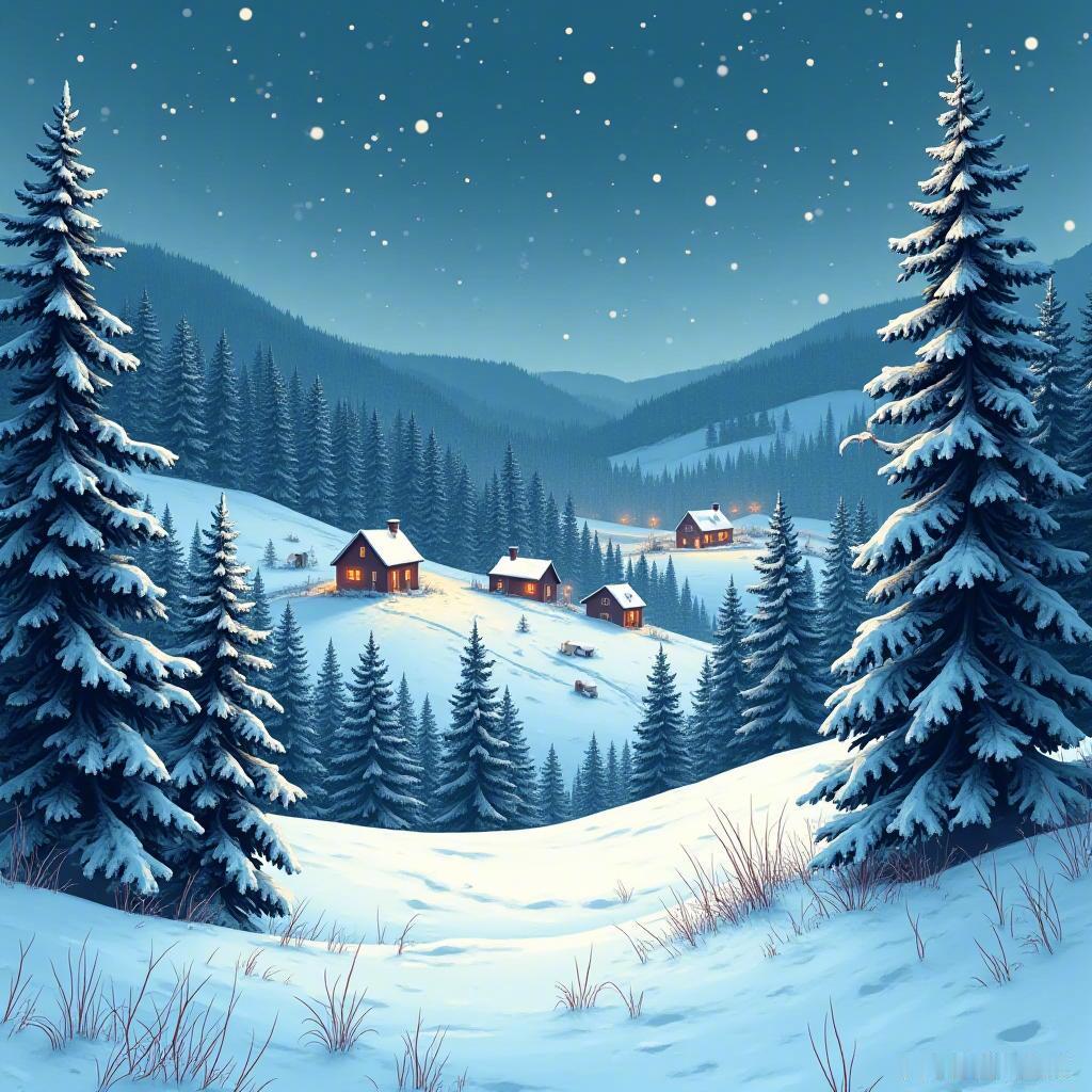 冬天的雪景就像梦一样❄️☃️ 温暖的村落在白雪中闪耀，真是太可爱了！ 冬季壁纸 