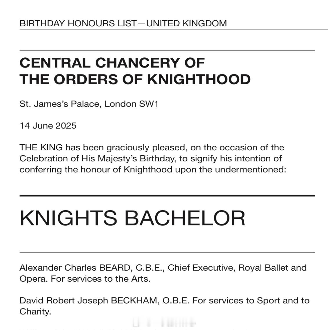 英国王室[超话]  来了来了，查尔斯三世的2025年度官方生日荣誉名单现已出炉，