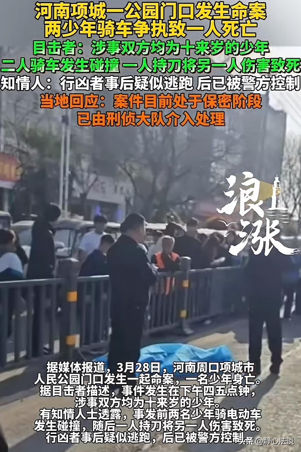 河南项城，2名10多岁的少年，在公园门口骑车时发生争执，双方你一言我一语，越说越