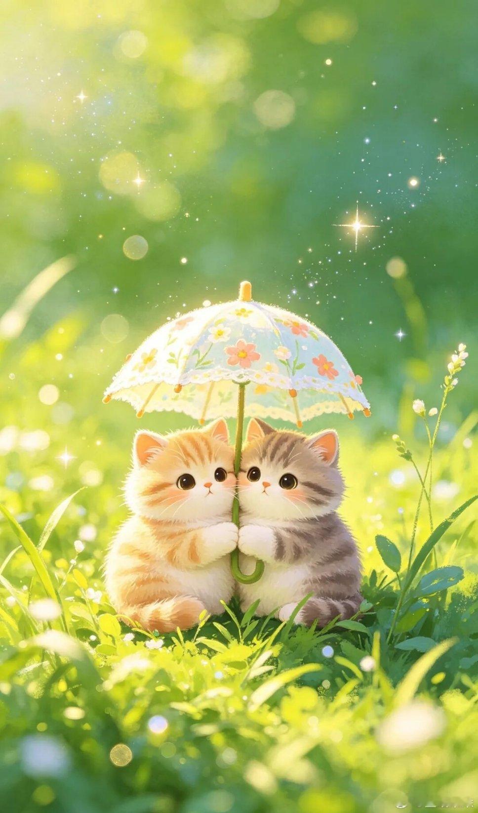 林间花伞下的小可爱～萌宠卡通壁纸 ​​​