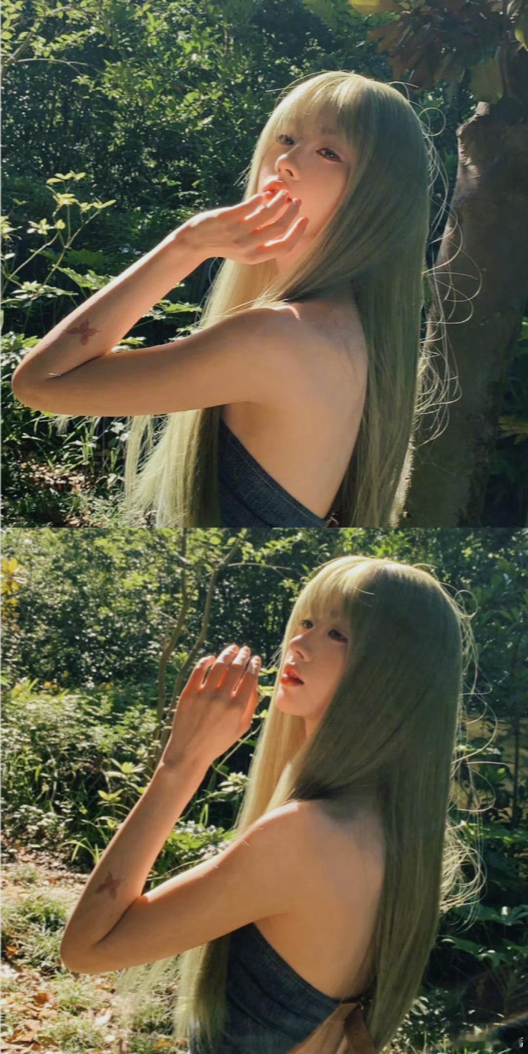 谁能懂鞠婧祎绿发给我的震撼💦她真的好像森林中的精灵，乖巧漂亮的表象下是叛逆自由
